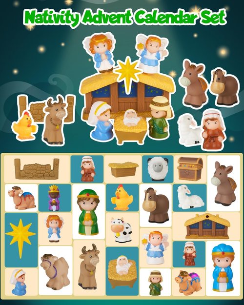COOLTUNE Nativity Advent Calendar 2023 - Christmas Story Playset for Kids | 25-Piece Scene Set for Ages 1-6