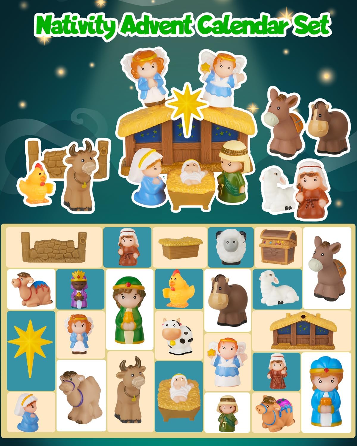 **Nativity Advent Calendar 2025 - Christmas Story Playset for Kids | 25-Piece Nativity Scene Set**