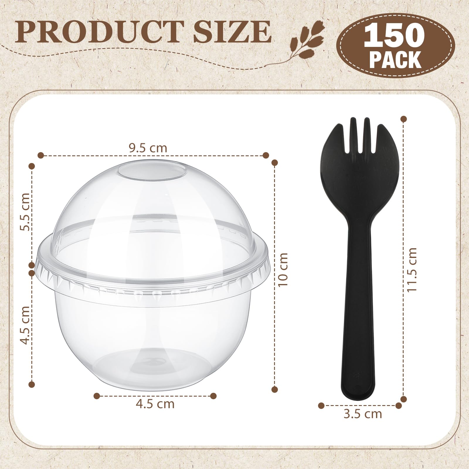 Jingmore 150 Pack 8.45 oz Plastic Cups with Dome Lids and Spoons Business Clear Dessert Cups with No Hole Lids Mini Disposable Parfait for Fruit Ice Cream Pudding Yogurt Trifle Food Store