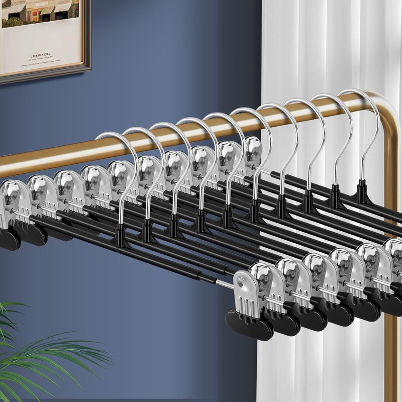 HWAJAN Clothes Pants Hangers with Wide Clips 50 Pack,Non-Slip Adjustable Skirt Hanger for Women,Space-Saving Heavy Duty Men Hangers for Pants,Trousers,Jeans,Shorts 12Inch Black