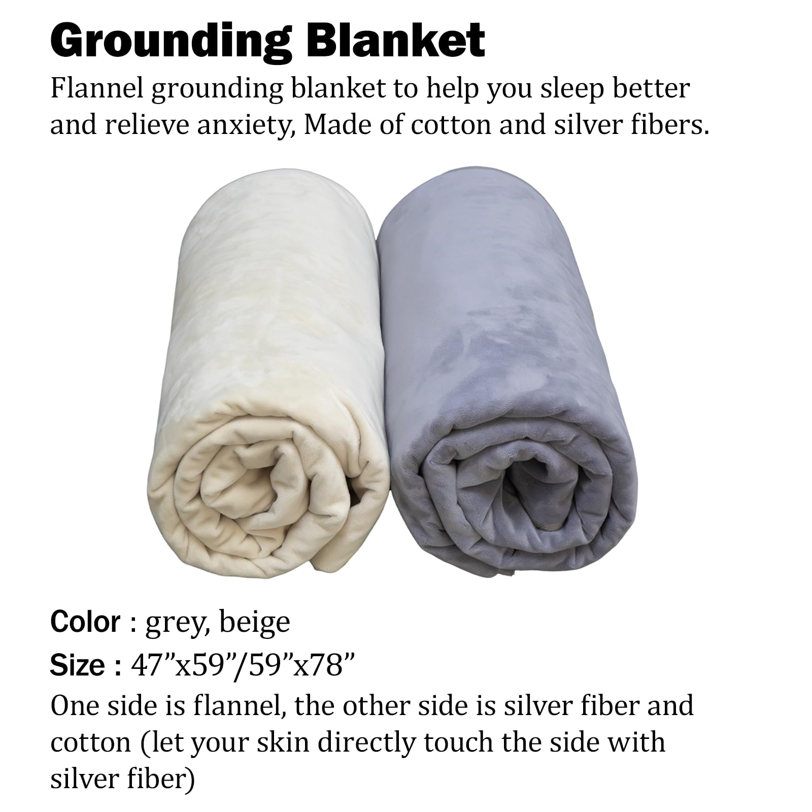 MINPWNP Grounding Blanket, Grounding Throw Blanket for Bed, Earth Connected Flannel Grounding Bed Sheets with Pure Silver Fiber for Improved Sleep, Reduced Stress (47"x59", Grey)