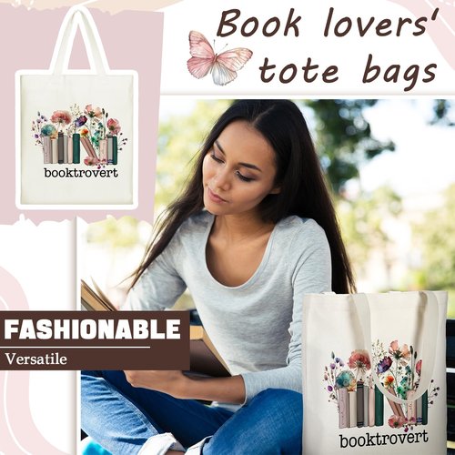 Sweetude 8 Pcs Book Lovers Club Gifts Bulk Canvas Tote Bags Bookish Librarian Reader Gift for Women Teacher(Book,Flower)