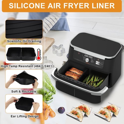 HOMELYLIFE Air Fryer Silicone Liners Accessories 9 Pcs for Ninja DZ071 7-QT DualZone Megazone Air Fryer, Include 3 Pcs Liners,Taco Holders,Oil Brush,Silicone Loves,Kitchen Tongs