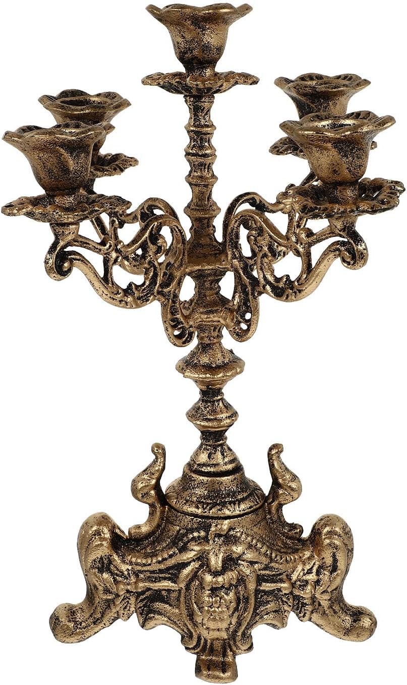 Skiennix Metal Candle Holder - 5 Arms Candelabra for Weddings & Holiday Parties | 12 Inch