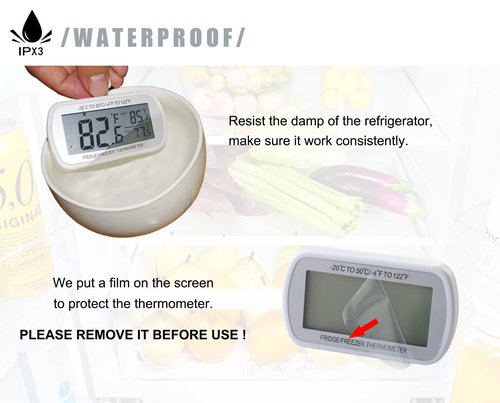 AEVETE 4 Pack Waterproof Digital Refrigerator Thermometer Large LCD, Freezer Room Thermometer with Magnetic Back, No Frills Easy to Read