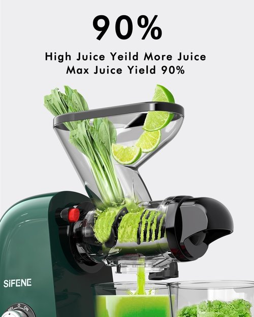 SIFENE Cold Press Juicer Machine, Mini Slow Masticating Juicer with Dual Feed Chute, Compact Electric Juice Extractor for Celery Ginger & Fruit, Easy Clean, Green