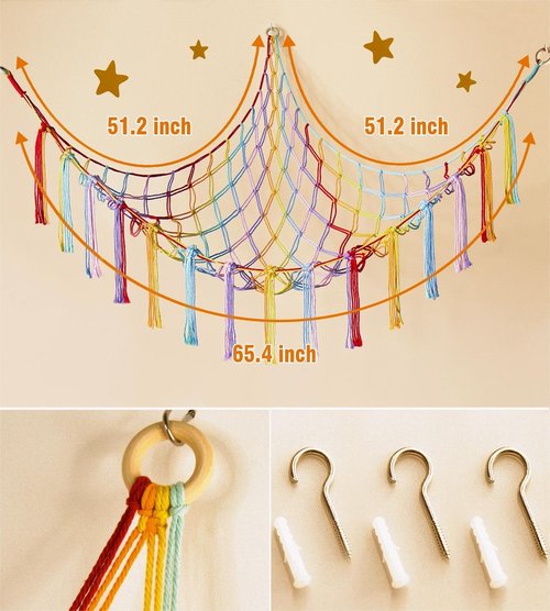 Mirolam Stuffed Animal Hammock - Cute Rainbow Unicorn Storage Net for Teen Girls & Nursery Decor | XL Size