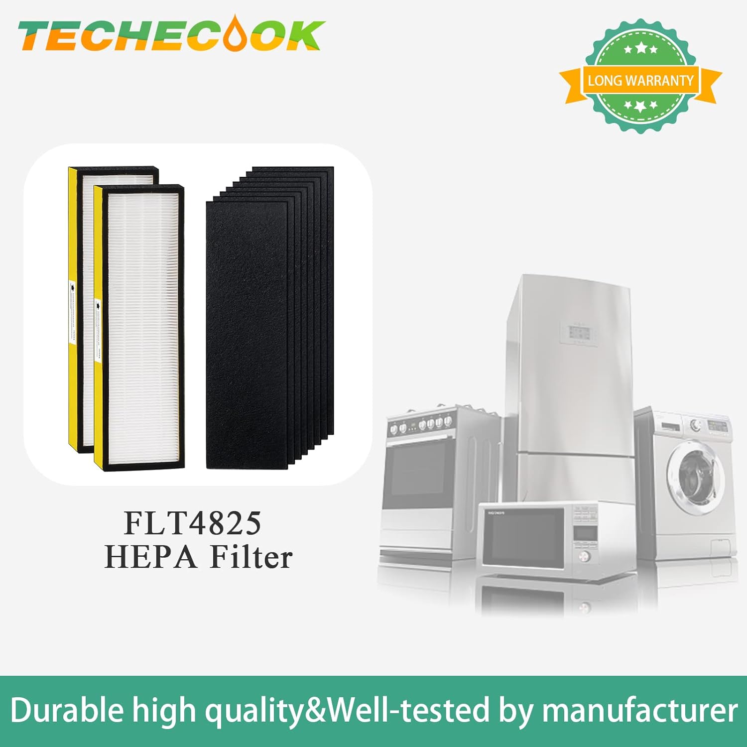 Techecook FLT4825 Filter B Replacement - 2 True H13 Filters & 8 Activated Carbon Pre-Filters for G-Guardian Air Purifiers