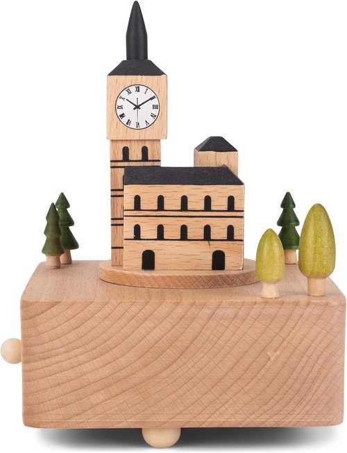 Cottage Garden Big Ben Car - Woodgrain 6-Inch Beech Wind-Up Musical Figurine for Collectors