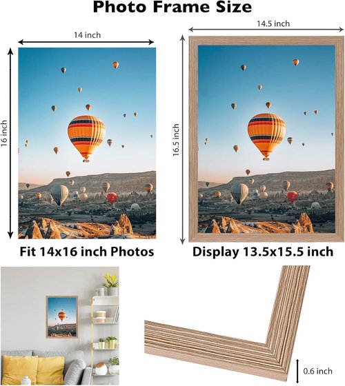 JCJMY 14x16 Rustic Brown Picture Frame - Versatile Wall Hanging for Horizontal & Vertical Photos