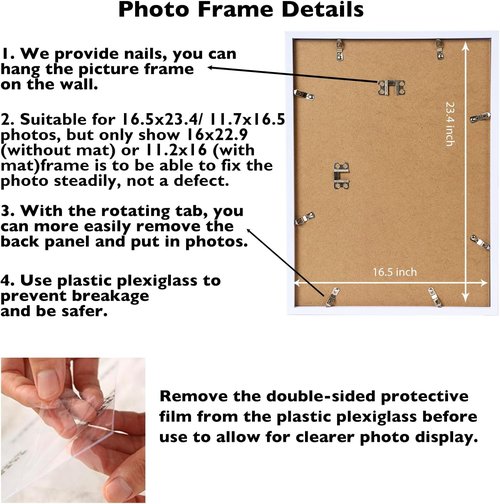 JCJMY A2 Picture Frame - White Wall Hanging Frame with Plexiglass | Includes A3 Mat for 11.7x16.5 Photos