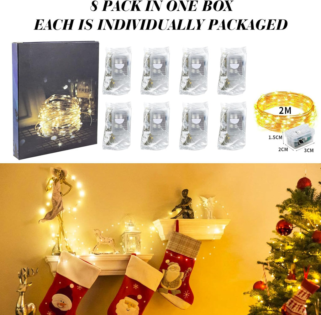ZGWJ Fairy Lights - 8 Pack Battery Operated 7ft Mini LED String Lights | Warm White for Parties & Decor