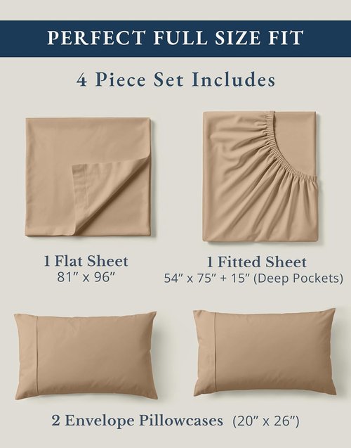 LANE LINEN 100% Organic Cotton Sheets Set - Ultra Soft Long-Staple Percale Weave | GOTS Certified, Full Size, Taupe