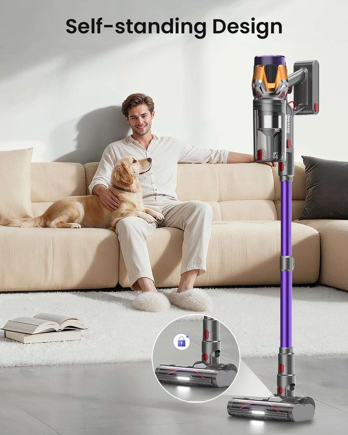 Skiennix Cordless Vacuum Cleaner - 55Kpa Suction Power, 70 Minutes Runtime, Touch Screen | Self-Standing Design for Home & Pet Hair