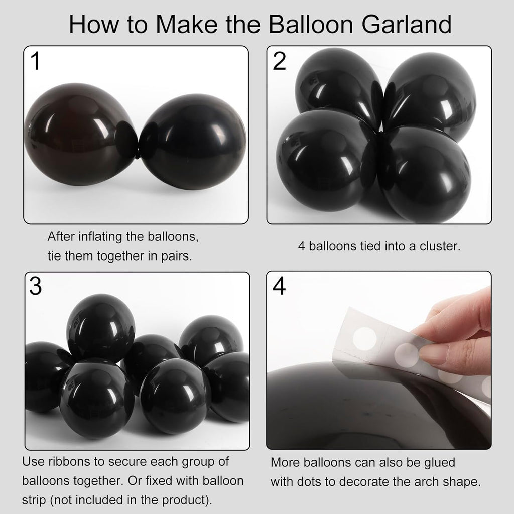 RUBFAC Black Balloons - 129-Piece Latex Balloon Arch Kit for Halloween & Party Decorations | 5-12 Inch Sizes