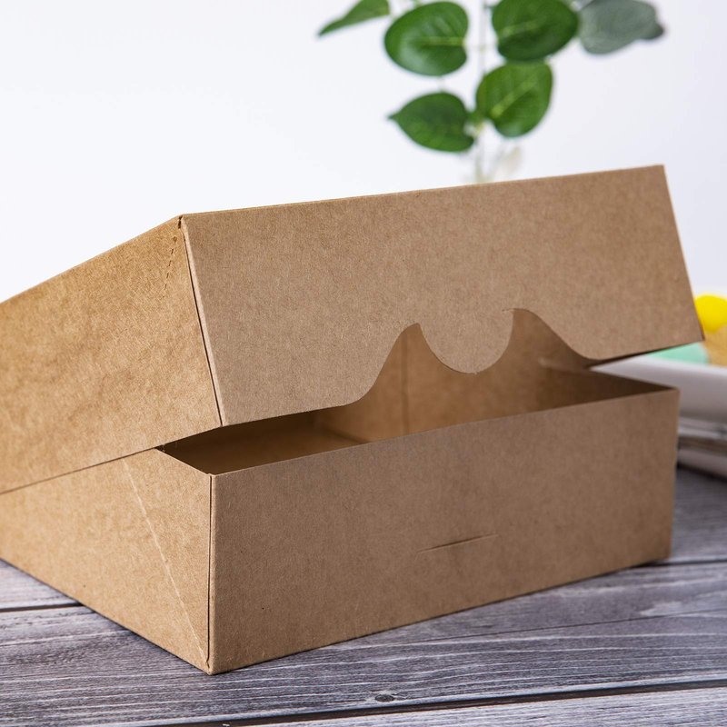ONE MORE [15pcs] 8" Brown Bakery Pie Boxes, Kraft Cardboard Cookie Box with Window Auto-Popup Natural Disposable Pastries Boxes 8x8x2.5inch,Pack of 15