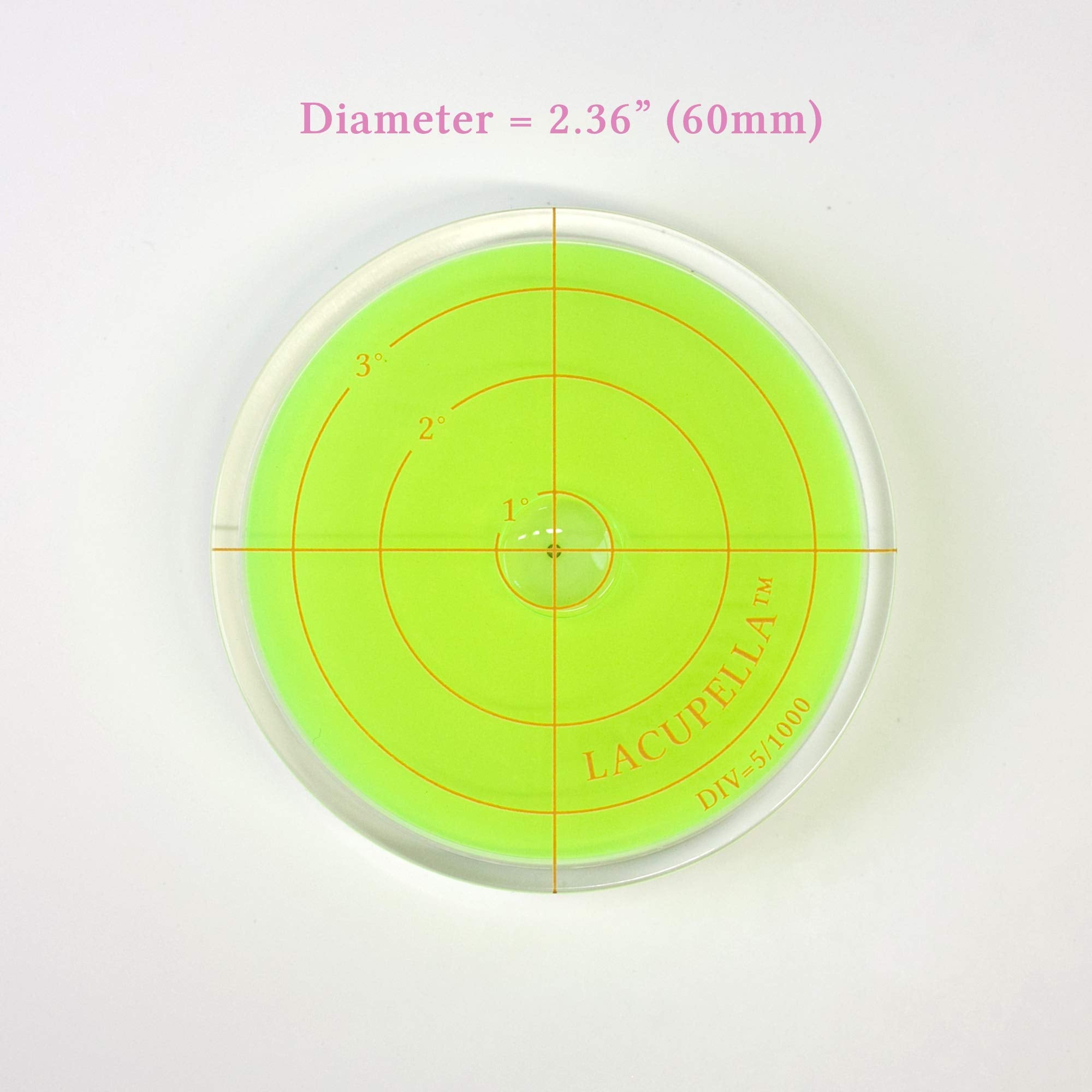 Lacupella Round Bubble Level For Use With Buttercream Acrylic Disk To Achieve Perfectly Level Tiered Cake Design In All Direction - 2.35" (60mm) Diameter