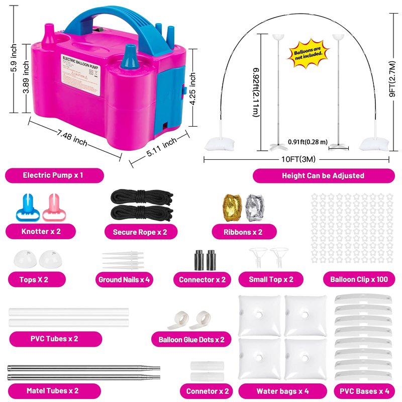 Toosci Balloon Arch Kit and Metal Balloon Column Stand and Electric Balloon Pump, Adjustable Balloon Stands for Floor with Water bags, Balloon Kit for Wedding Birthday Party Supplies Decoration
