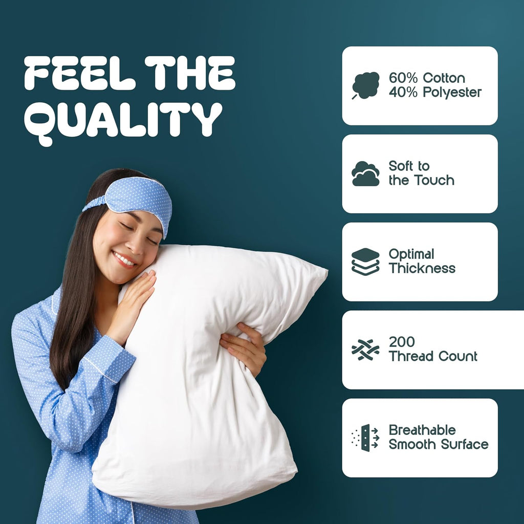 White Classic King Pillow Covers - Ultra-Soft Zippered 2-Pack | 20 x 36 Noiseless, Fade-Resistant Shams