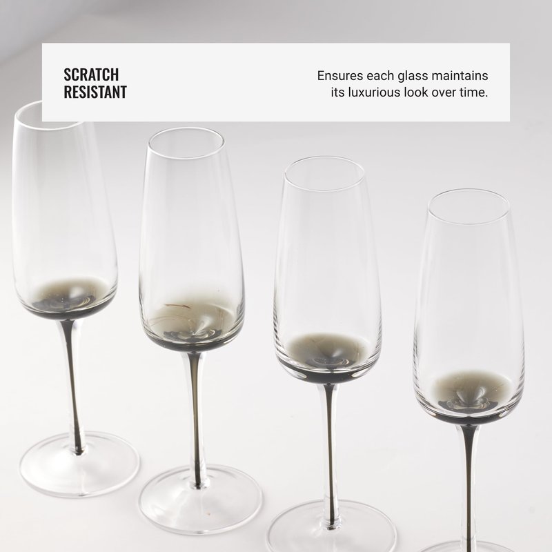 Aroma360 Hotel Collection - Dark Smoke Stem Clear Red Wine Glasses – Scratch-Resistant, Hand Wash Only – Set of 4