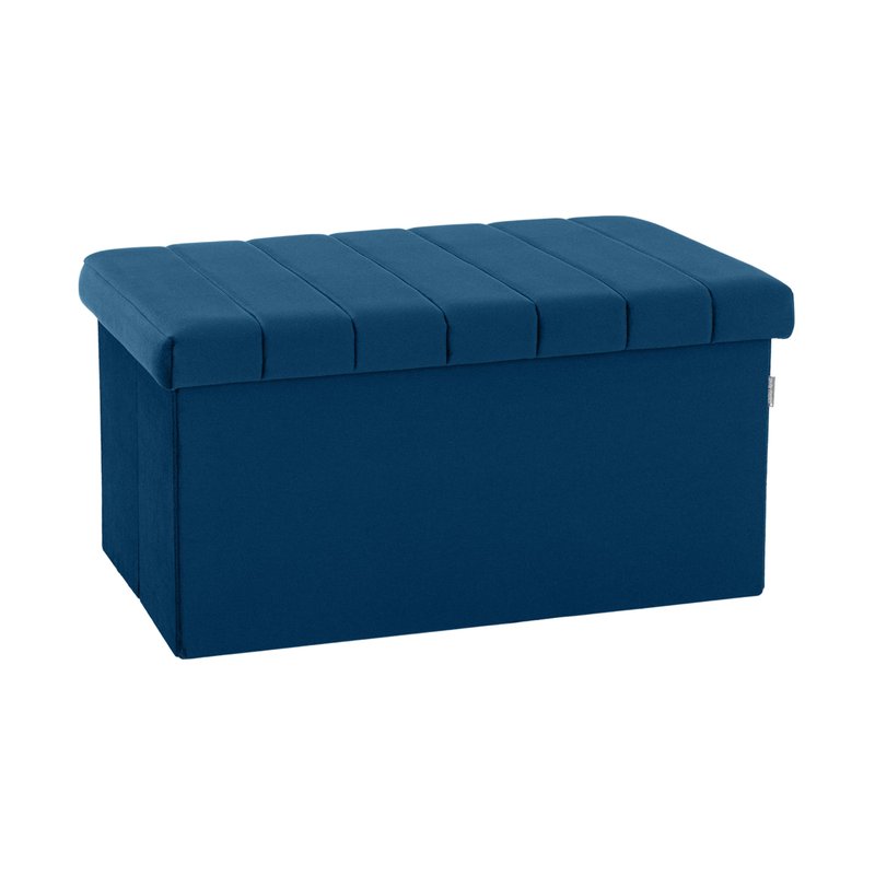 Seville Classics Cushioned Fabric Ottoman Hidden Storage Chest Footrest Chair, Padded Seat for Bedroom, Dorm, Loft, Living Room, Entryway, Hallway, Blue Velvet, 30" Bench