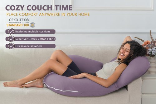 INSEN Reading Pillow, Back Pillow for Sitting in Bed and Couch, Gaming Pillow for Adults, Sit Up Support for Bed, Soft Cotton Jersey, Purple