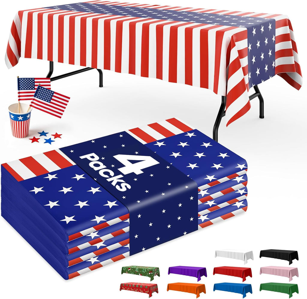 Niuara American Flag Tablecloth - 4 Pack Disposable 54" x 108" Patriotic Table Covers for 4th of July Celebrations