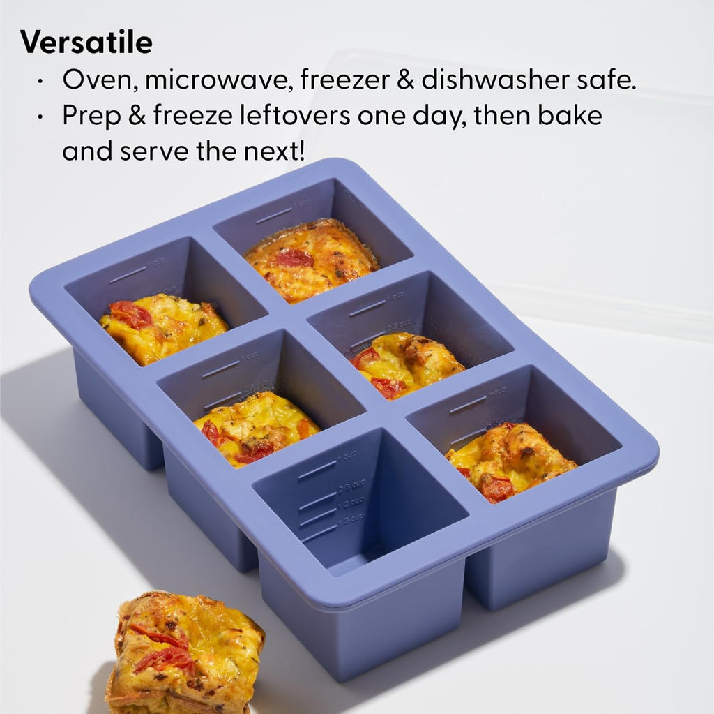 W&P Cup Cubes Silicone Freezer Tray - Blue 6-Cup Portion Maker for Soup, Broth & Leftovers | Dishwasher Safe