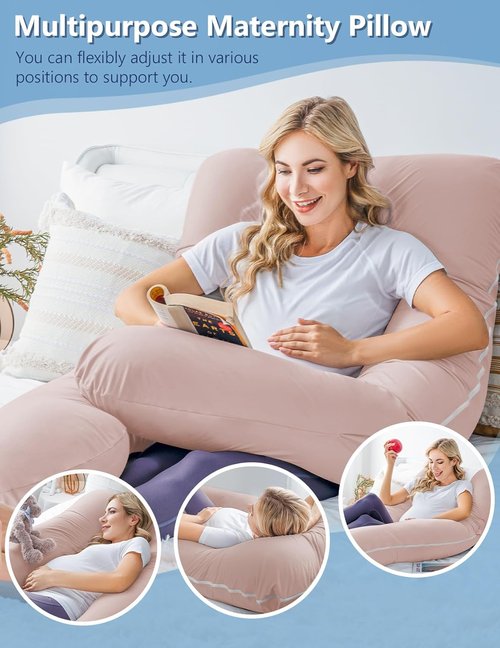 Meiz Pregnancy Body Pillow - U Shaped Cooling Maternity Pillow with Jersey Cover for Comfort