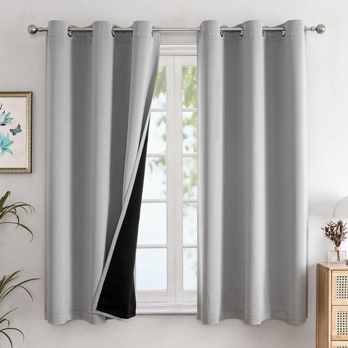 ChrisDowa 100% Blackout Curtains - Thermal Insulated Grommet Window Panels, Light Grey, 42 x 63 Inch, 2 Panels Set