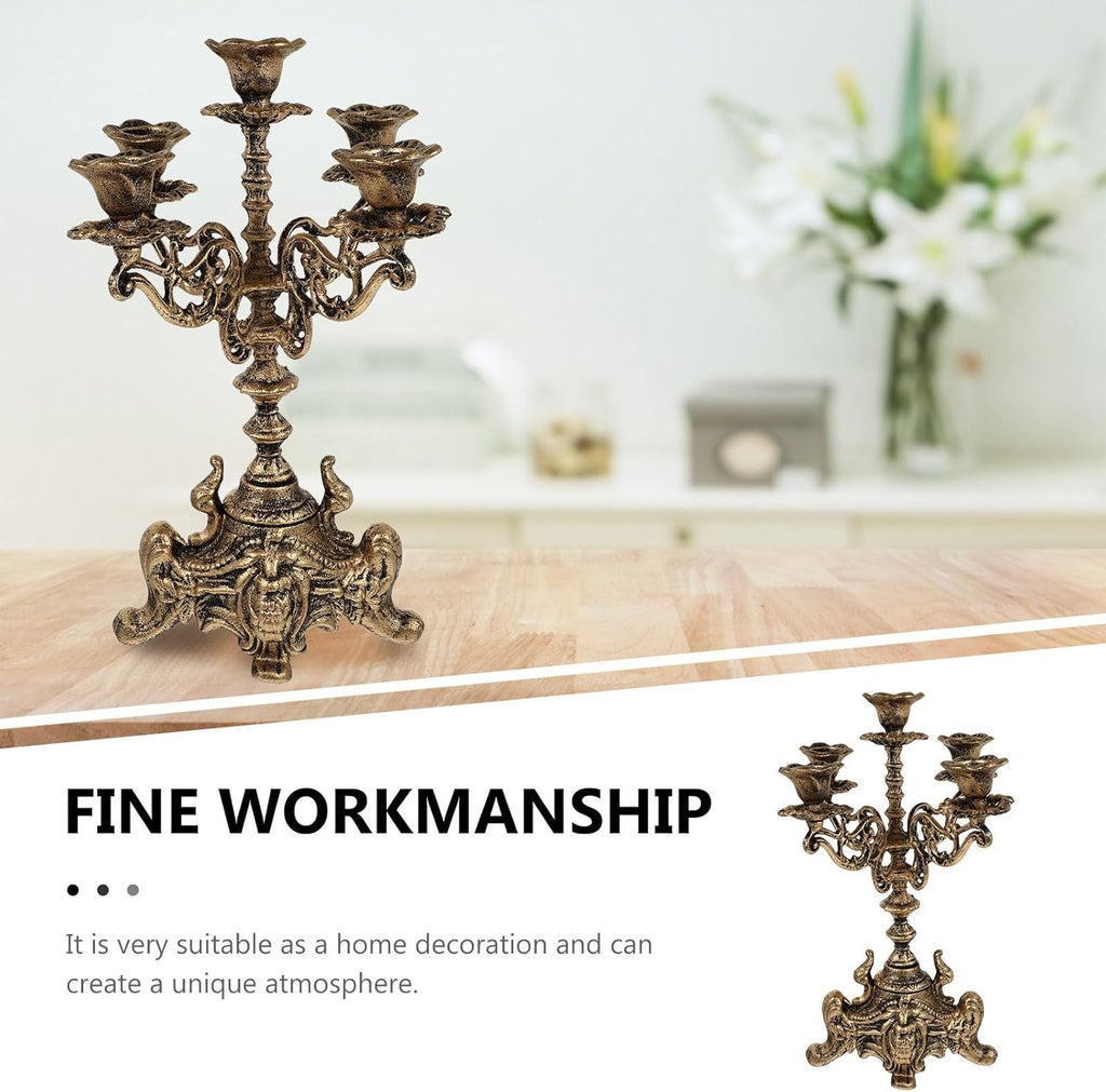 Skiennix Metal Candle Holder - 5 Arms Candelabra for Weddings & Holiday Parties | 12 Inch