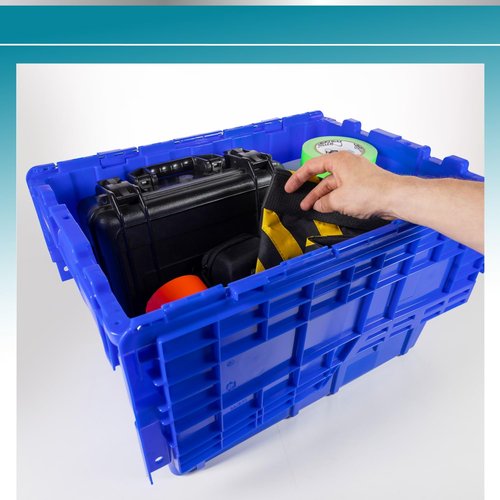 IDL Packaging 14-Gallon Industrial Plastic Tote with Hinged Lids, Blue, Pack of 1 - Heavy-Duty Large 22"L x 15"W x 12"H Container for Warehouses, Garages, and Home Storage