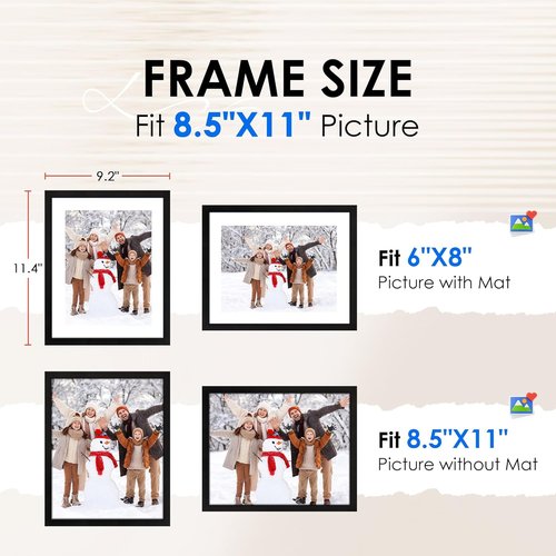 FIXSMITH 8.5x11 Picture Frame Set of 2 - HD Plexiglass for 6x8 or 8.5x11 Photos | Black Wall Decor