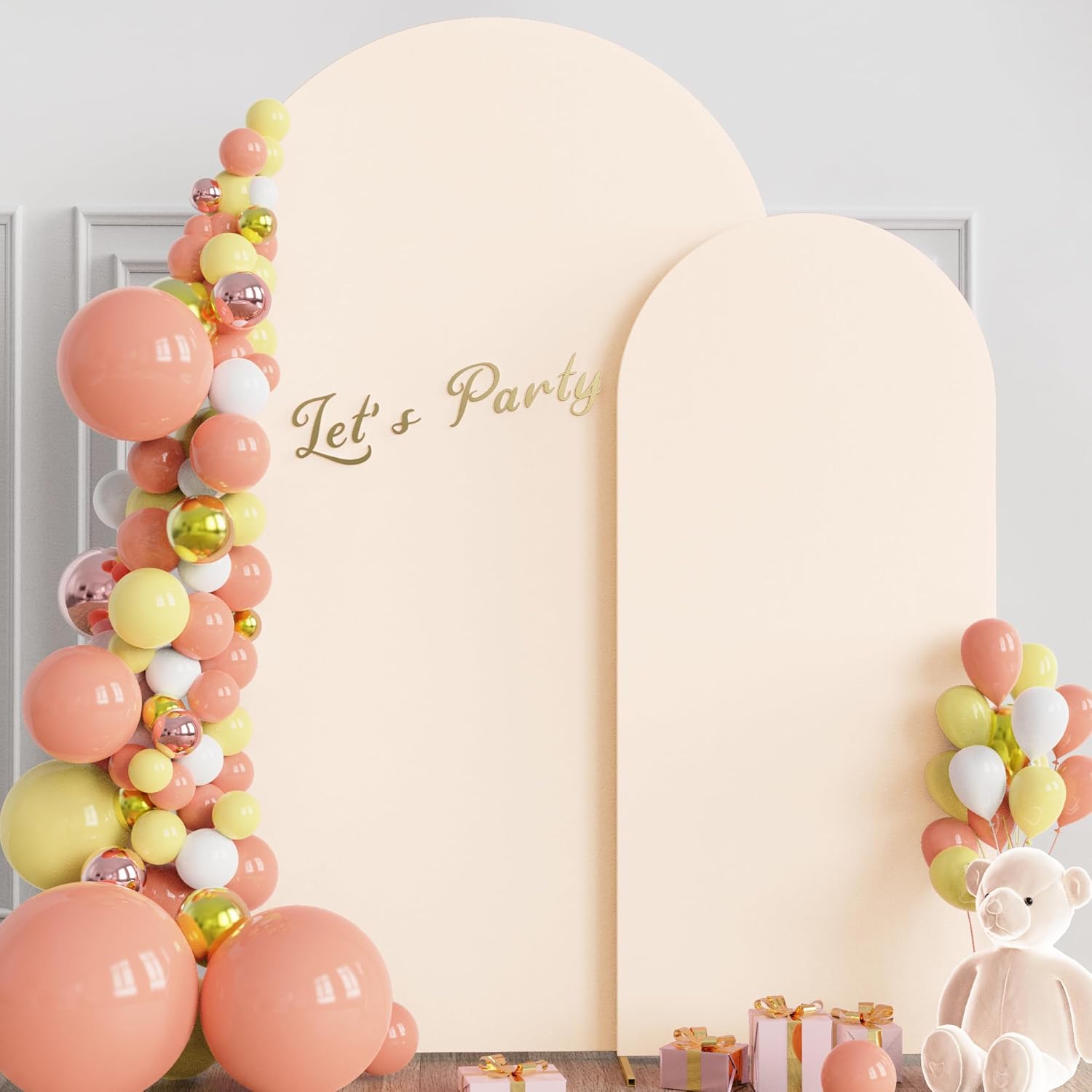Wokceer Wedding Arch Stand Set - Metal Backdrop with Beige Cover for 7.2FT & 6FT Events | Perfect for Ceremonies & Parties