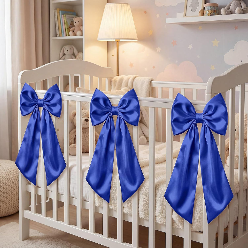Suncalla Large Satin Royal Blue Bow Decorations - 3 Pcs | 2 FT Hanging Wall Decor for Weddings & Parties