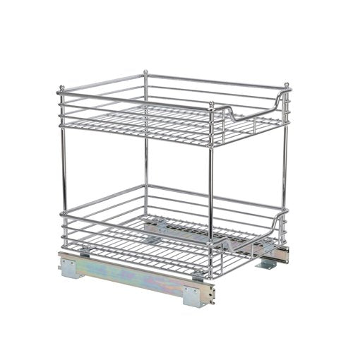 Household Essentials Glidez Multipurpose Chrome-Plated Steel Pull-Out/Slide-Out Storage Organizer for Under Cabinet Use - 2-Tier Design - Fits Standard Size Cabinet or Shelf, Chrome