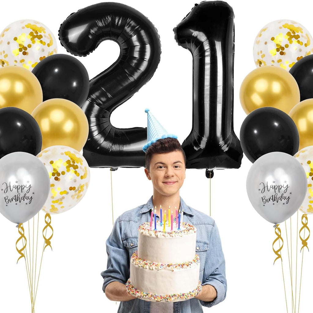Skiennix 21st Birthday Decorations - 40-Inch Number Balloons & 18 Pcs 12-Inch Balloons | Perfect for Men & Women Parties