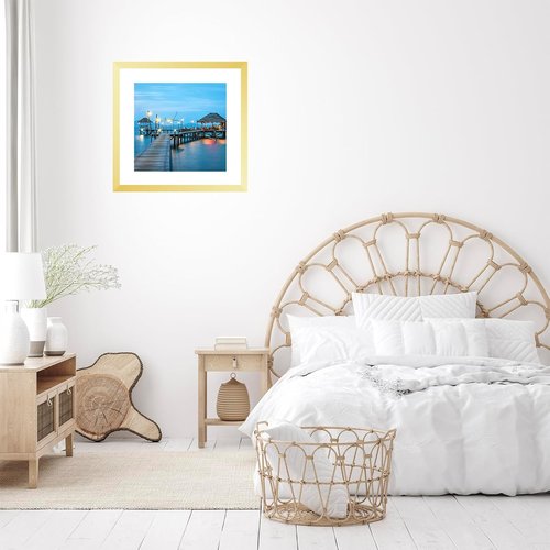 JCJMY 18x18 Gold Picture Frame - Shatter Resistant Plexiglass with 14x14 Mat for Wall Display