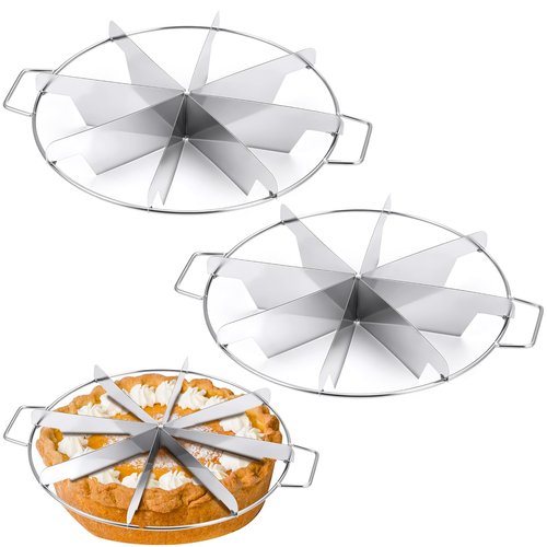 2 Pieces Pie Cutter Cake Marker Round 10.6 Inches Diameter Stainless Steel Cake Cutter Slicer Rust Proof, Divider with Side Handle Press for Commercial Home(8 Slice)