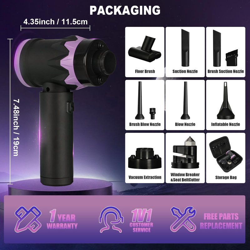 9-In-1 US-Designed Car Vacuum Portable Cordless【Powerful Brushless Motor | 28,000 Pa Suction】【5.0 Graphene Battery | Lasting Endurance】Handheld Vacuum Cordless Car for Home, Office, and Pet Hair