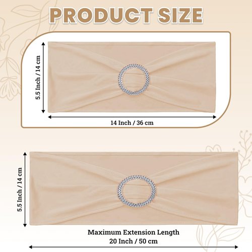 MDS Spandex Chair Sashes - Universal Fit Elastic Stretch Bands with Buckle Slider Bow | 125 Pack - Champagne Gold