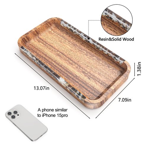 HOWFAQUI Handmade Acacia Wood Charcuterie Board with Resin & Seashell Design – 13x7” Cheese Board & Serving Tray for Appetizers, Snacks, Kitchen & Table Decor