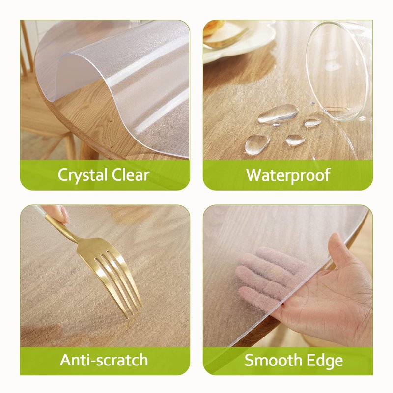 Royhom 45 Inch Clear Round Table Cover Protector, 2mm Thick Plastic Table Cover Round, PVC Circle Tabletop Protective Pad for Kitchen Dining, Non-Slip, Easy Clean, Waterproof