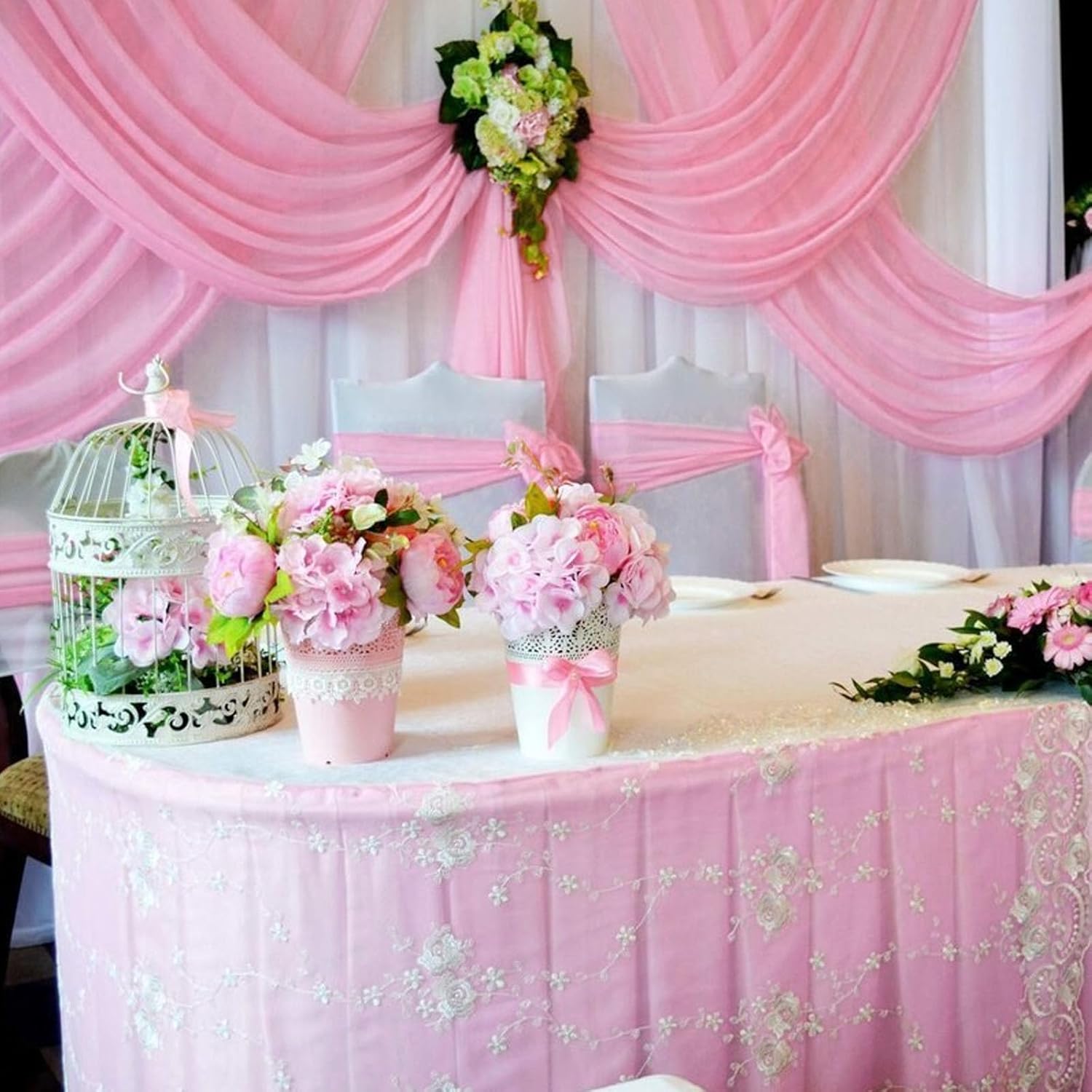 Skiennix Pink Backdrop Curtain - 10 x 7 Feet for Parties, Photoshoots & Events | 2 Panels