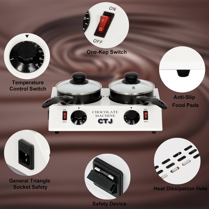 CTJ Chocolate Melting Pot 86°F-185°FTem Control Electric Chocolate Tempering Machine with Silicone Spatula for Melting Chocolate, Butter, Nacho Cheese, Candies, Cream and Warm Coffee, Milk