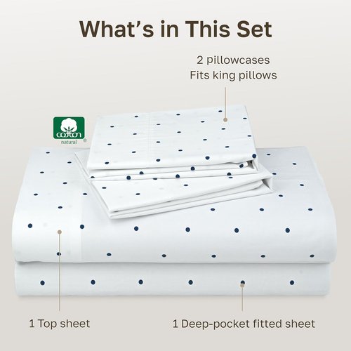 California Design Den Cal King Sheet Set - 100% Soft Cotton, 400 TC, Award-Winning Sateen Finish, Deep Pockets - Polka Dot