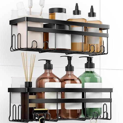 HomeHacks Shower Caddy - Rustproof No-Drill Organizer with Space-Saving Hooks | 2-Pack for Bathroom & Kitchen