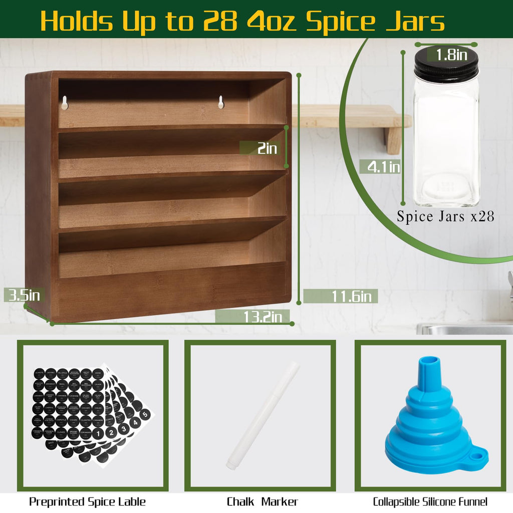 FifanQiQi Bamboo Tiered Spice Rack Organizer for Cabinet,Wooden Seasoning Rack for Countertop, Cupboard, Pantry, Kitchen (Spice Jars Included)