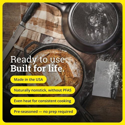 Lodge Cast Iron Combo Cooker - PFAS-Free 2-in-1 3.2 Quart Deep Pot & 10.25 Inch Skillet Set | Versatile Dutch Oven for Sourdough, Frying & Camping - Made in the USA