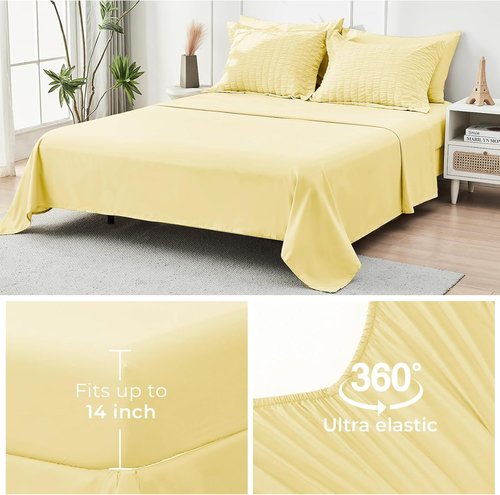 HYMOKEGE Queen Comforter Set - 7-Piece All-Season Luxury Bedding in Yellow | Includes Comforter, Sheets & Pillowcases